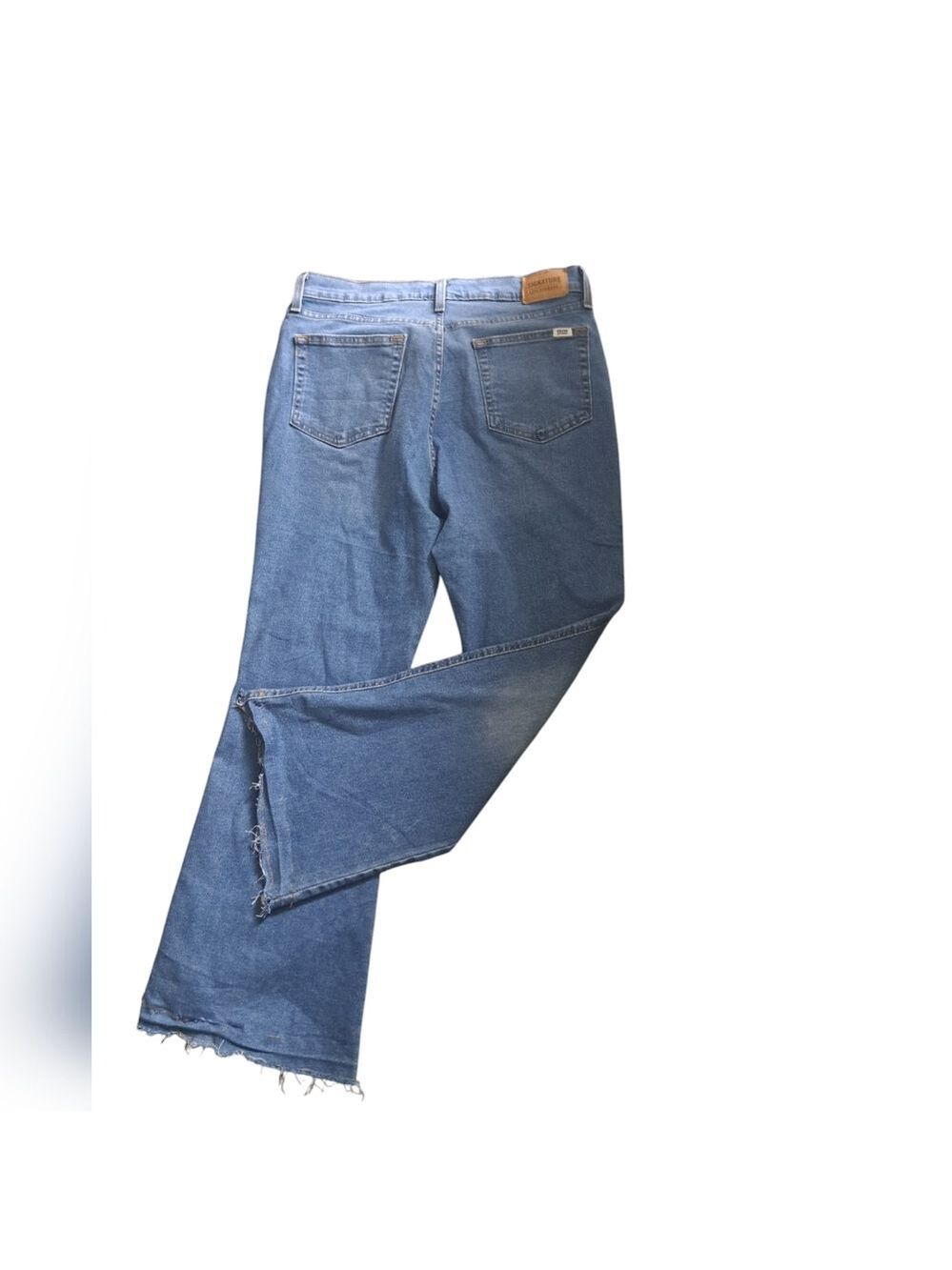 LEVIS Heritage High Rise Flare jeans pants stretch Fray hem ankle blue faded 12